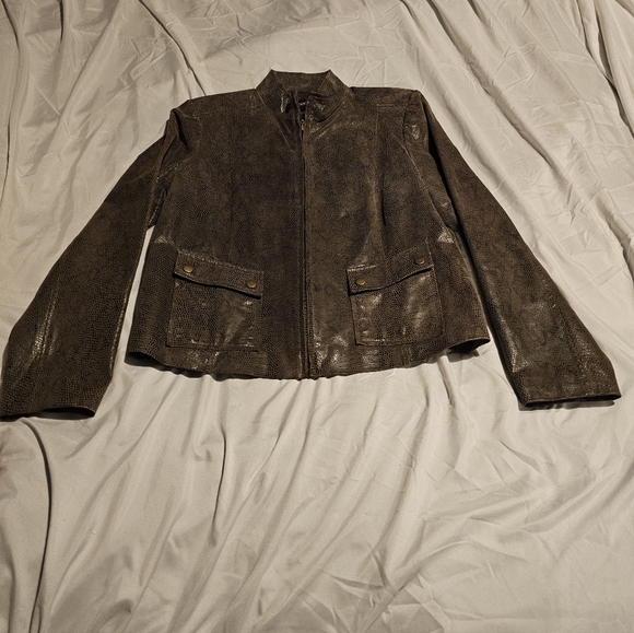 Alfani Jackets & Blazers - Alfani 100% Real Leather Jacket Women's Size LG Front Snap Pockets Front Zipper